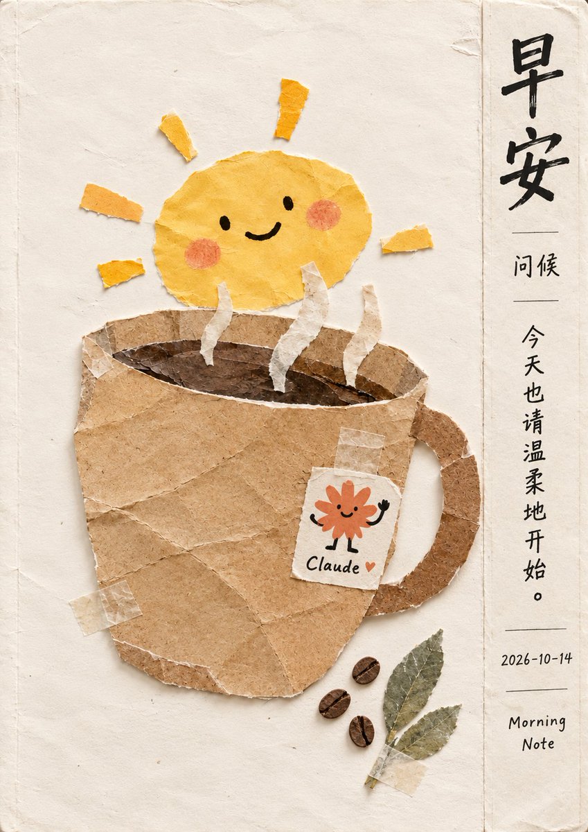 Handmade Paper Collage Morning Coffee Illustration