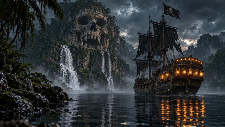 Navio Pirata Próximo ao Penhasco da Caveira