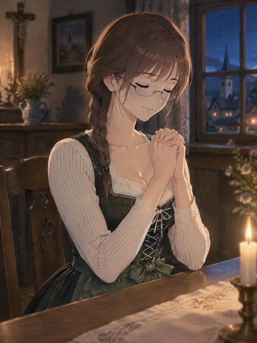 Menina de Anime Rezando com Dirndl