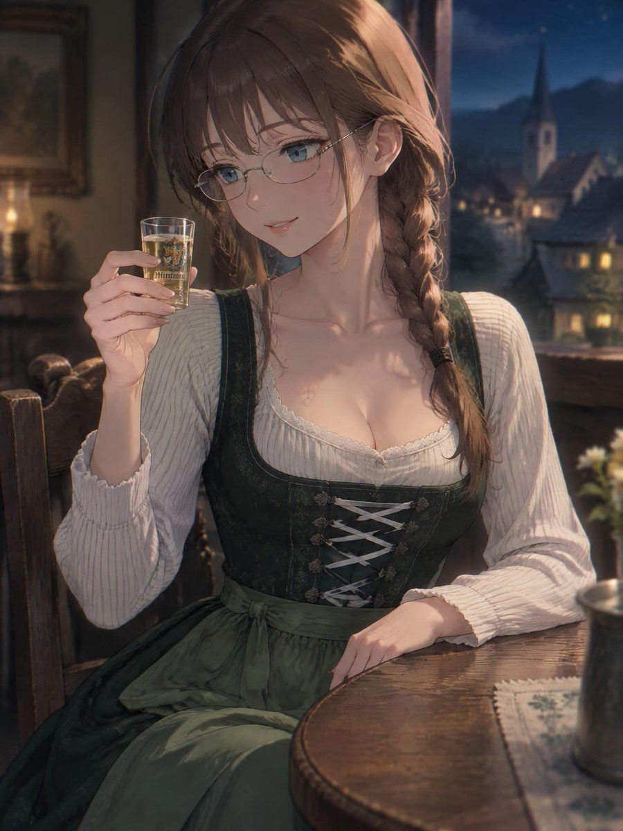 Anime Girl in Dirndl Drinking Beer