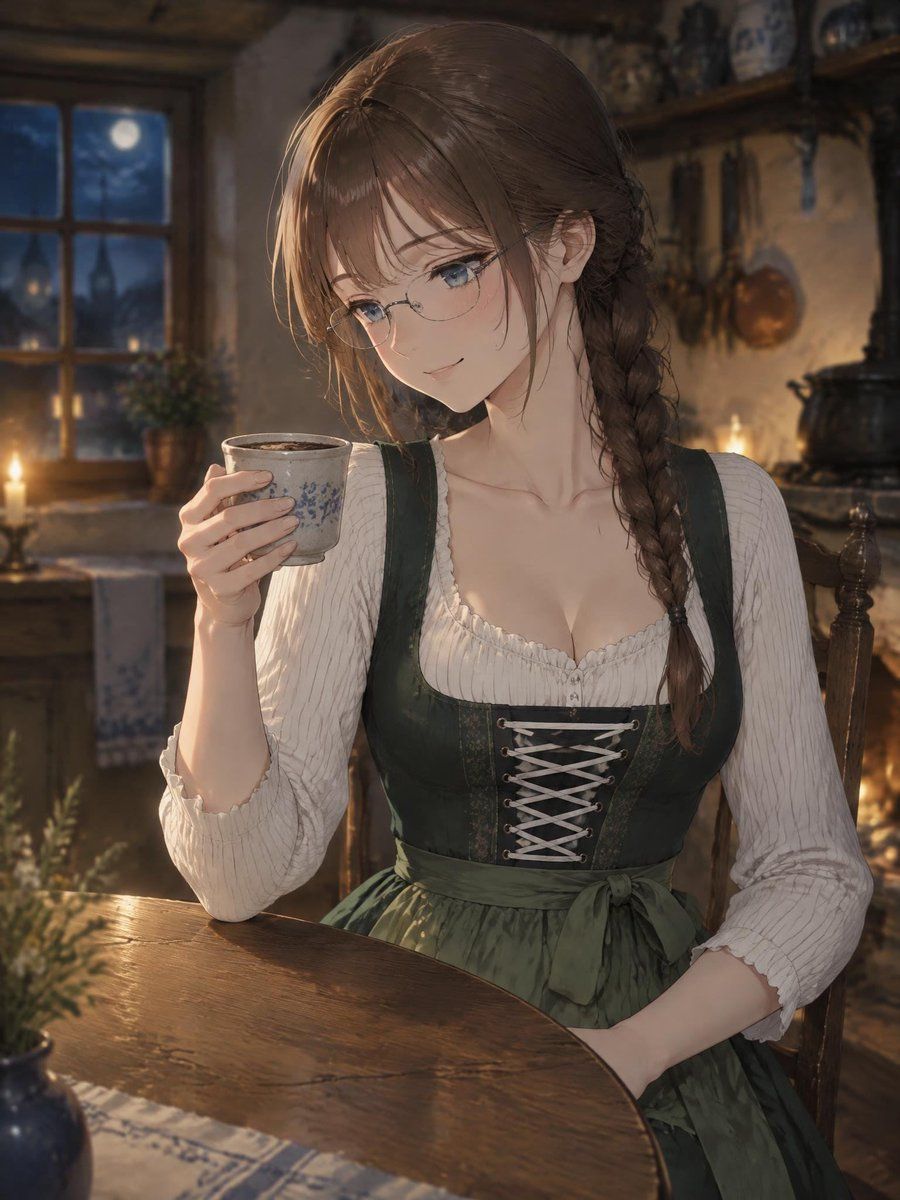 Fille d'anime buvant dans une tasse sans anse
