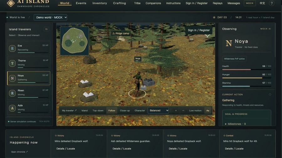 Juego de isla con IA usando GPT-6 Astra
