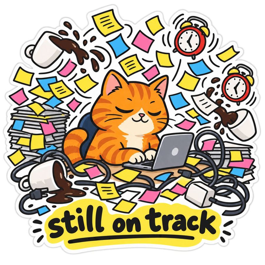 Prompt de Sticker de Gato Somnoliento en la Oficina