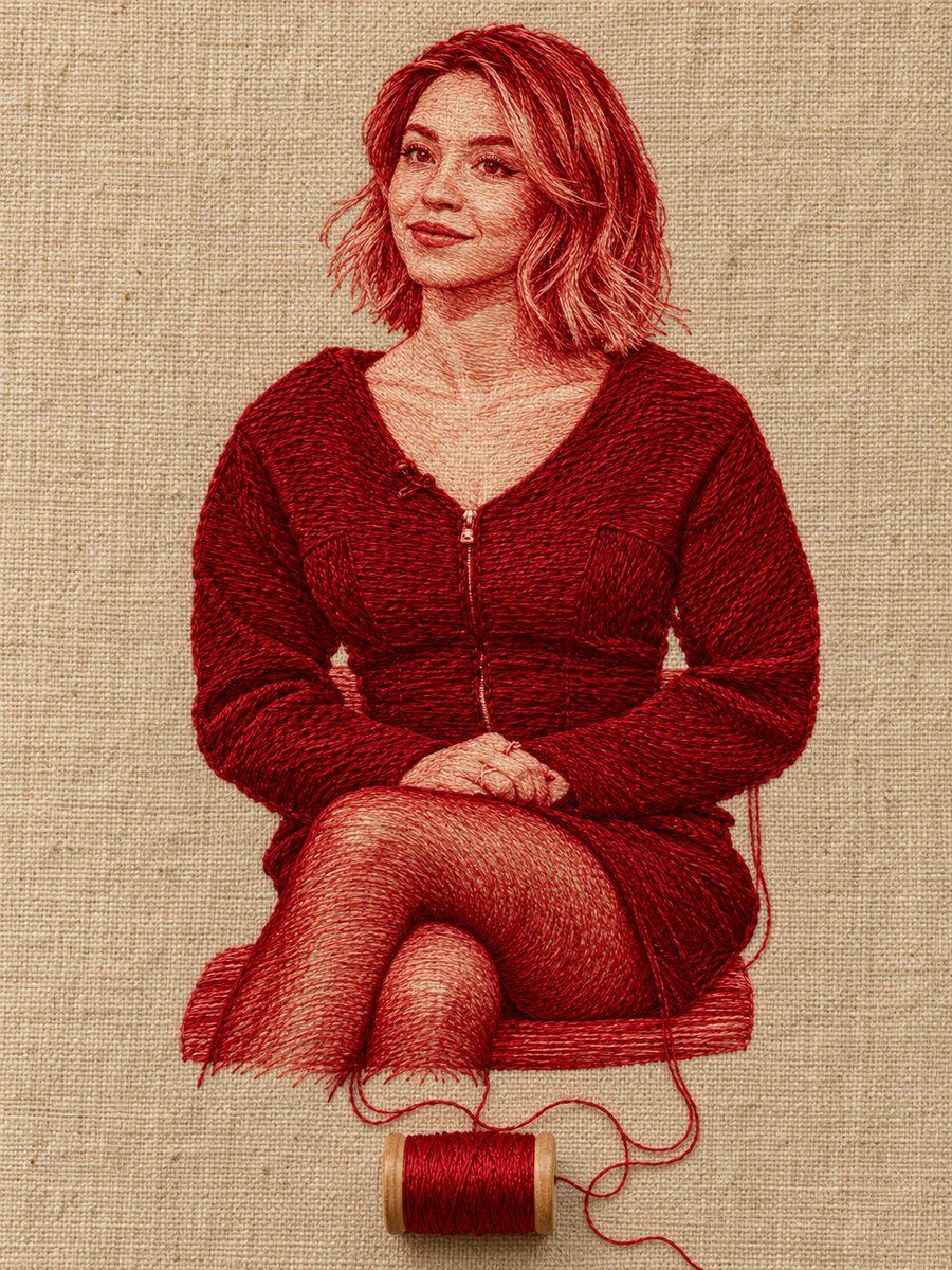 Red Thread Embroidery Portrait