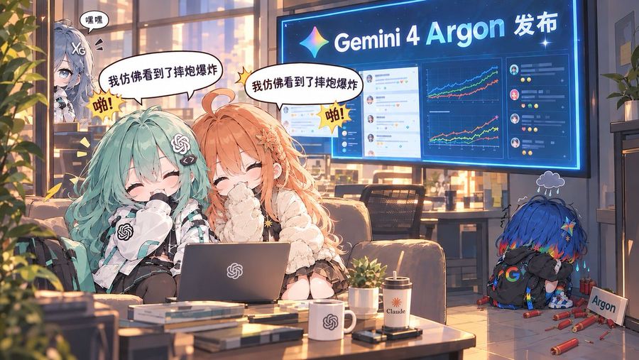 Escena de oficina anime: Chicas riendo vs. Mascota llorando