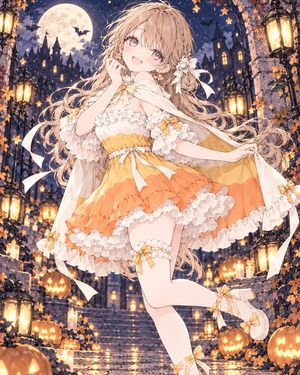 Menina de Halloween com Vestido de Candy Corn - 1