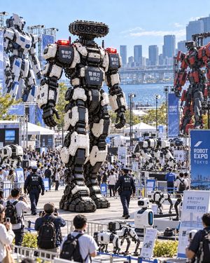 Gigantesques Robots Policiers au Robot Expo de Tokyo