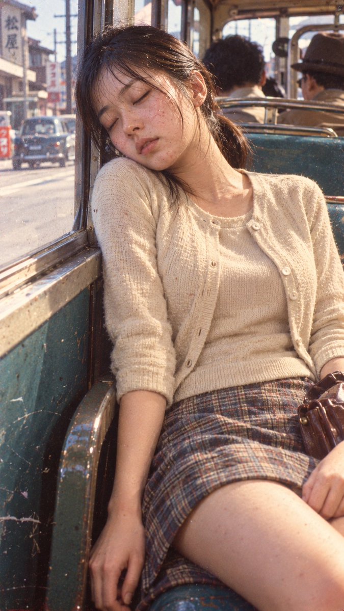 Retrato de siesta en autobús estilo retro Showa