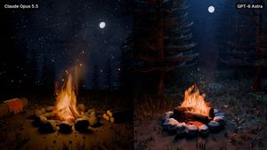 Comparación de fogata nocturna en Blender