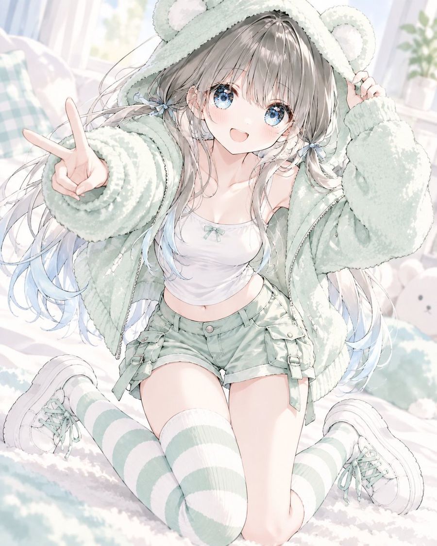 Mint Bear Hoodie Outfit Prompt