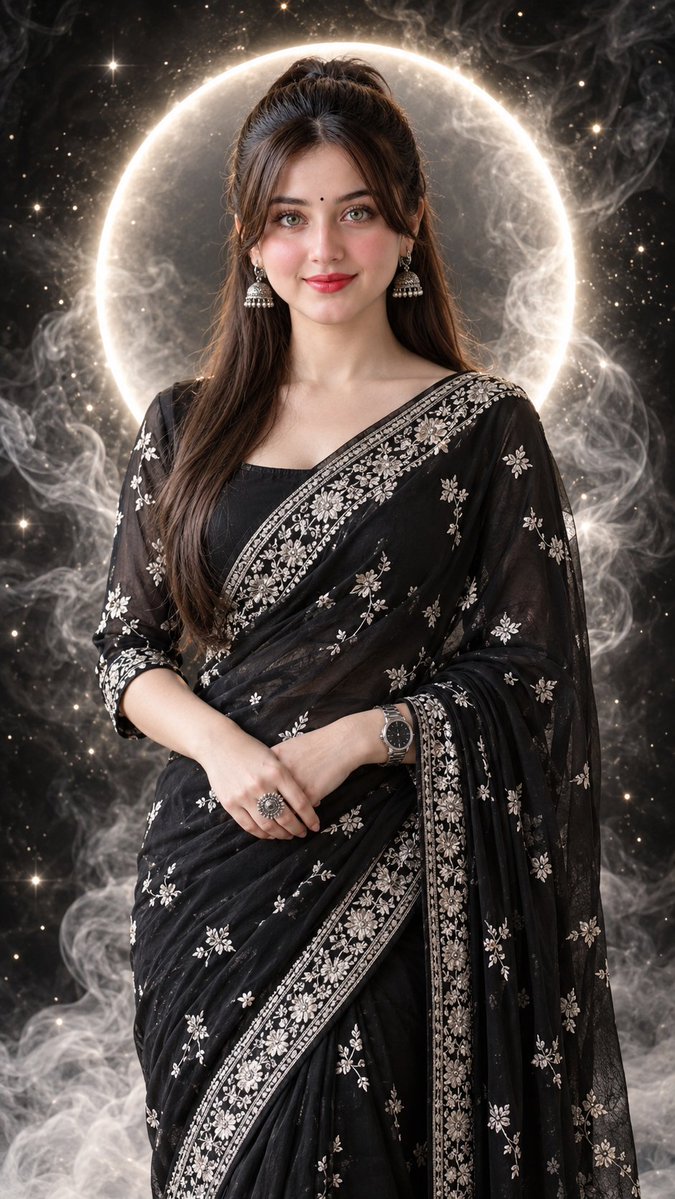 Retrato cinematográfico de mujer con sari negro