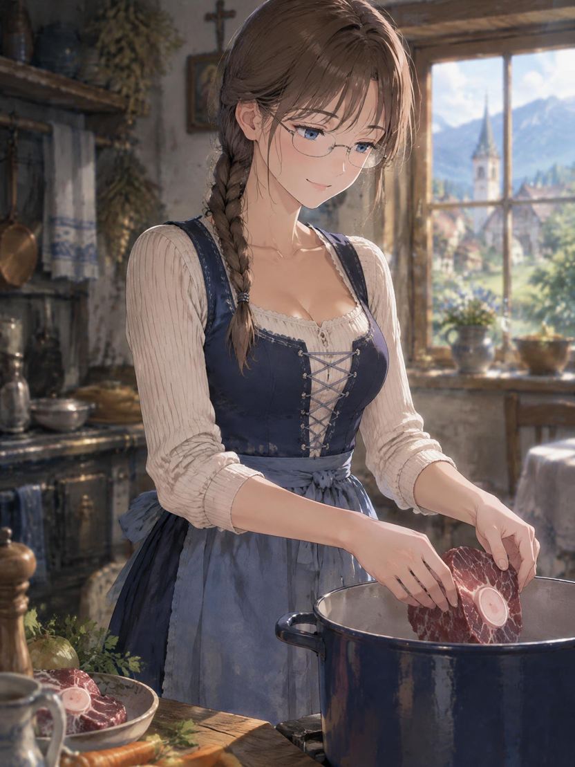 動漫風女子烹調牛腱