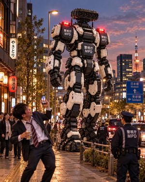 Giant Robot Police Officer in Tokyo
