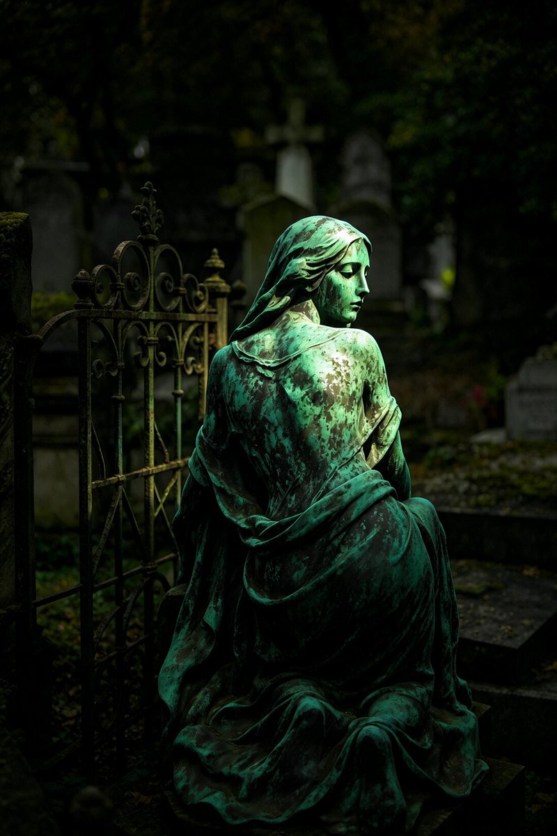 รูปปั้นสตรีผู้ประทับนั่งสำริดสีเขียว Verdigris