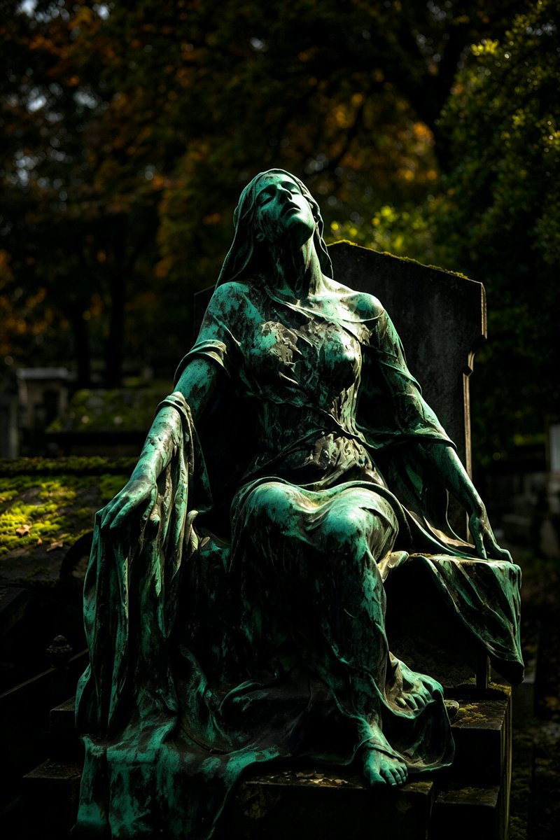 รูปปั้นสตรีผู้ประทับนั่งสำริดสีเขียว Verdigris