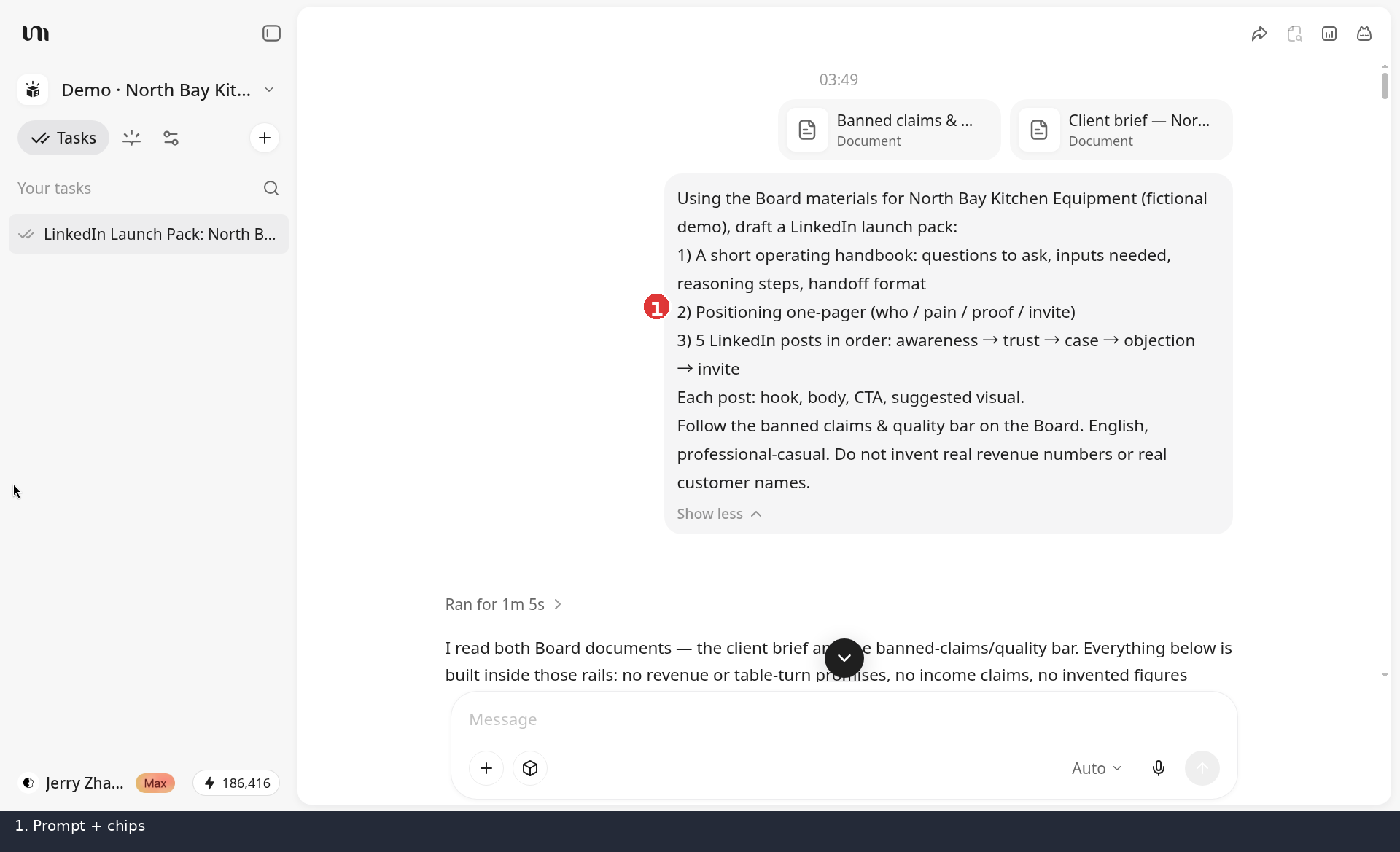 Chat composer showing attached Board documents