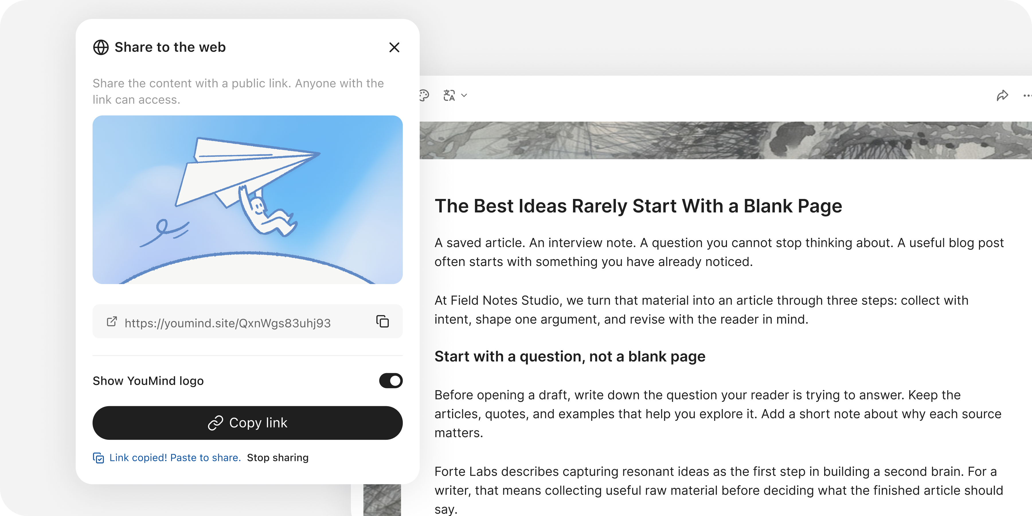 YouMind’ın webde paylaşım ayarlarıyla birlikte tamamlanmış blog yazısı.