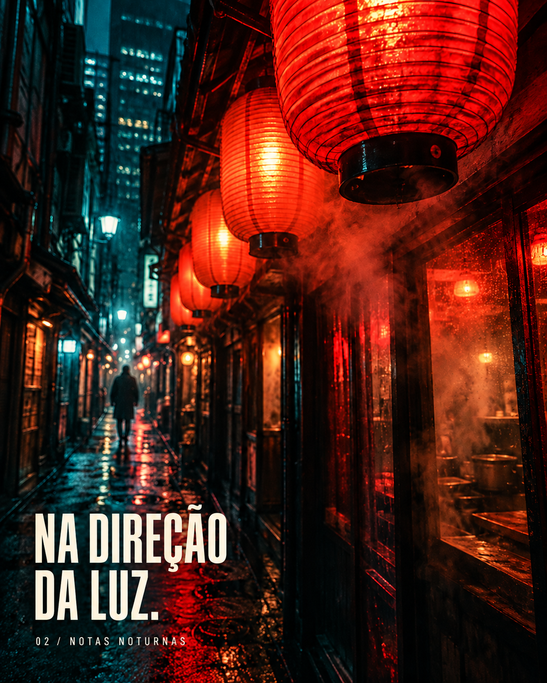 Na direção da luz: uma ruela de Tóquio iluminada por lanternas