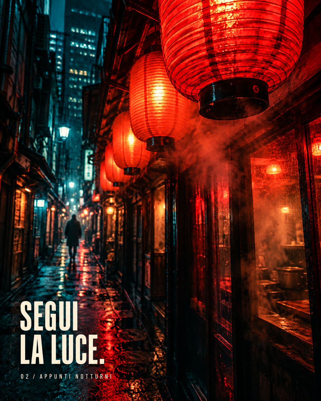 Segui la luce: un vicolo di Tokyo illuminato da lanterne