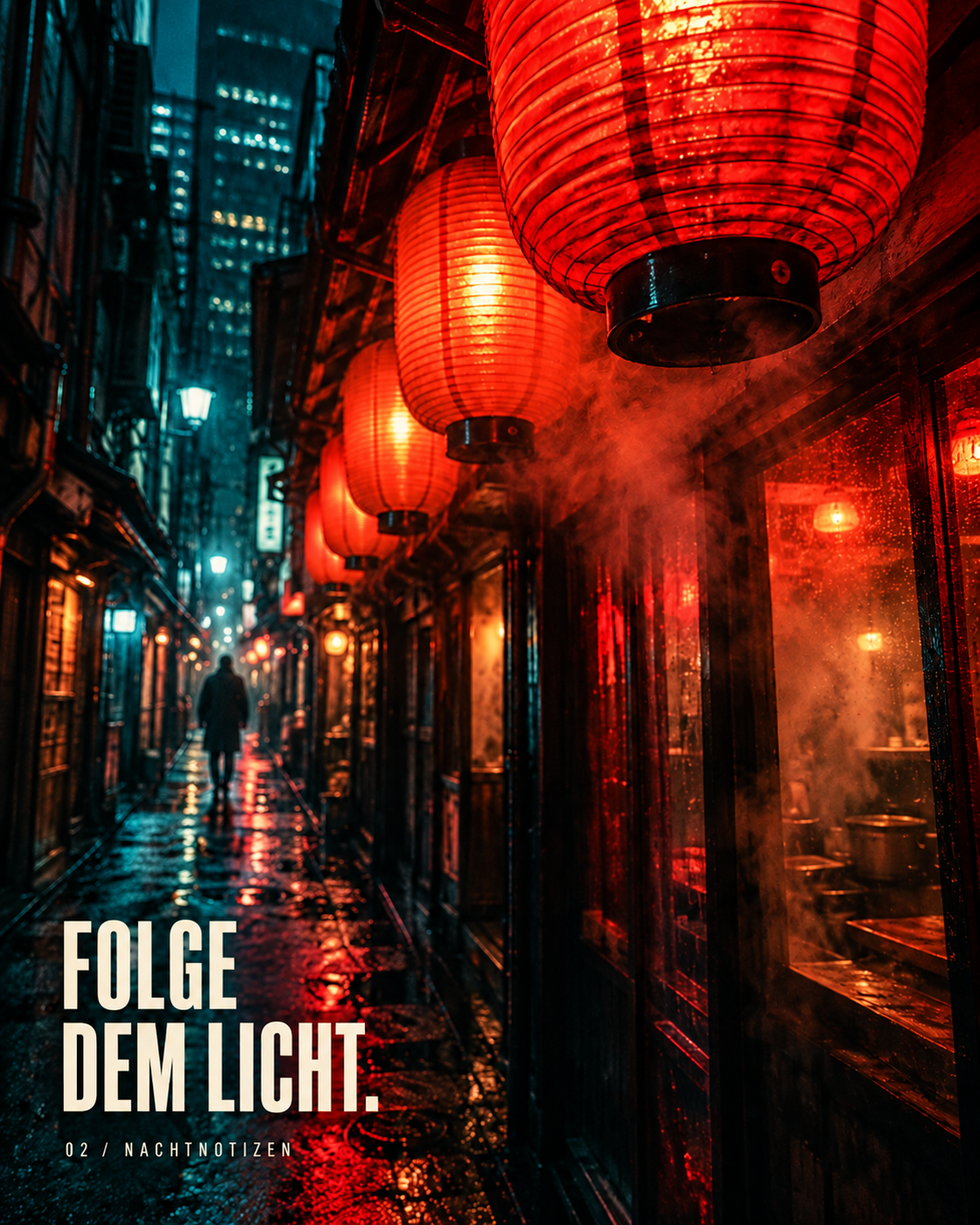 Folge dem Licht: eine laternenbeleuchtete Gasse in Tokio