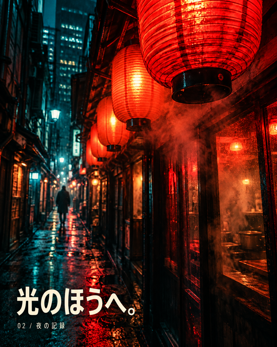 光のほうへ：提灯に照らされた東京の路地