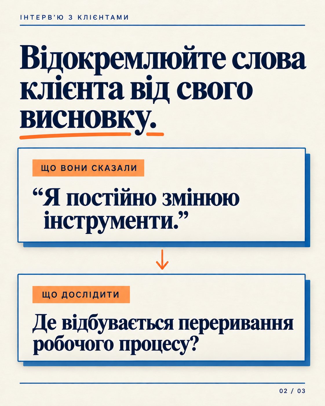 Сторінка каруселі: Відокремте цитату від висновку.