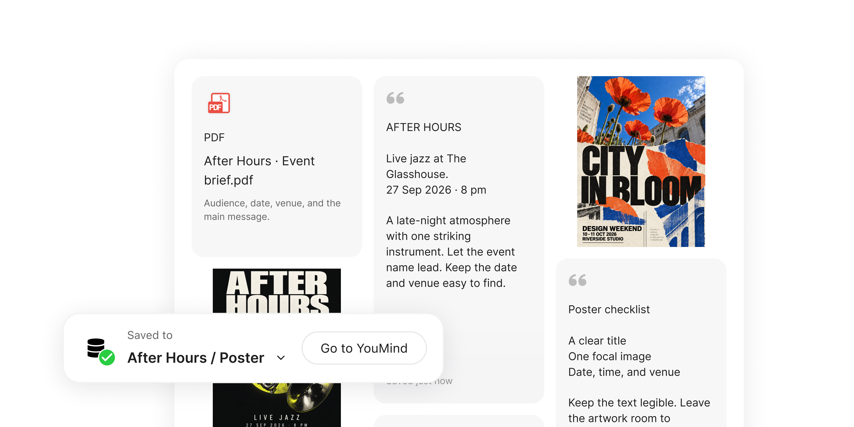 YouMind 項目中收集了 After Hours 的活動簡報、海報參考和檢查清單。