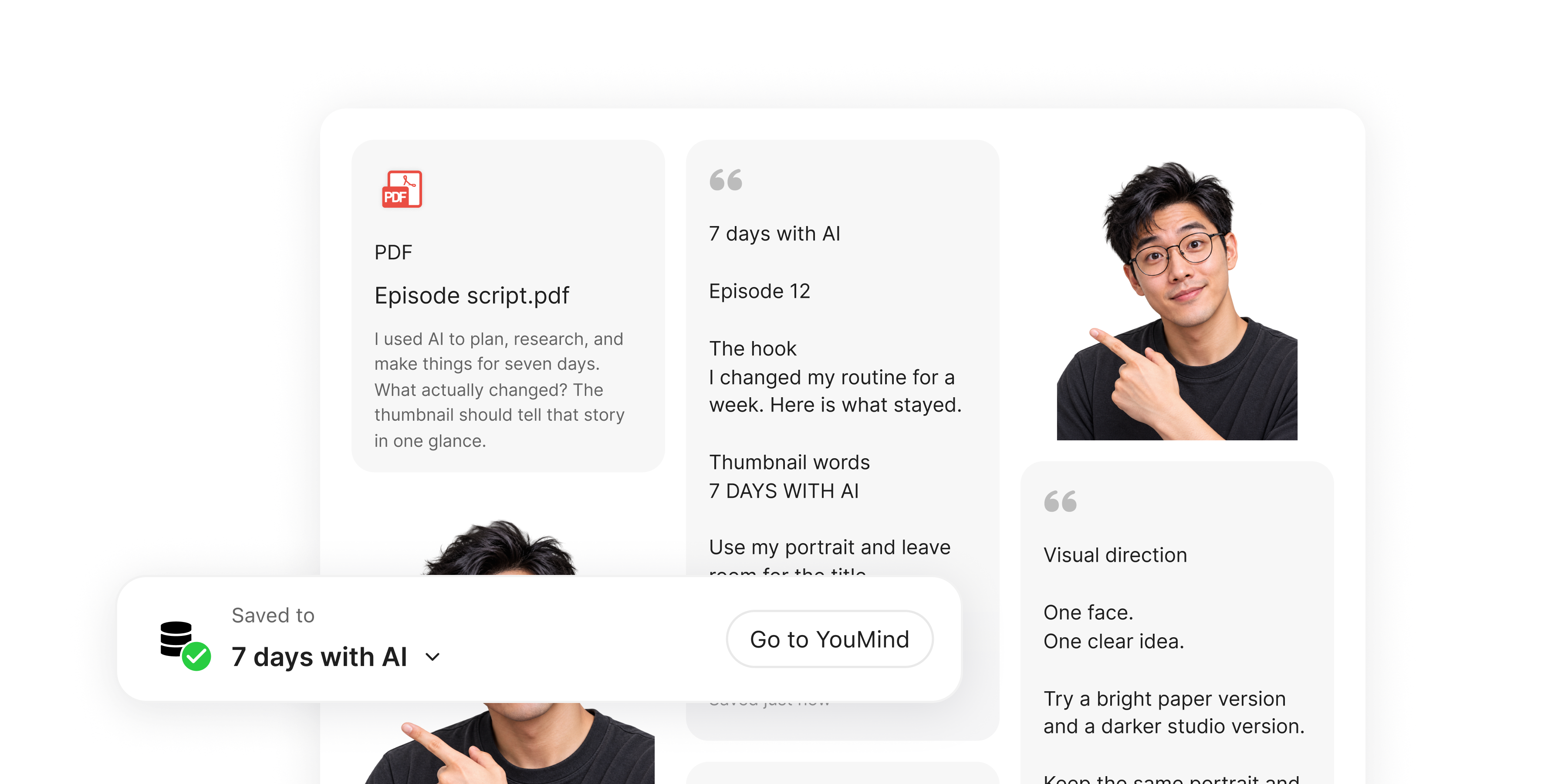 YouMind 項目中的視頻筆記、縮圖需求與視覺參考。