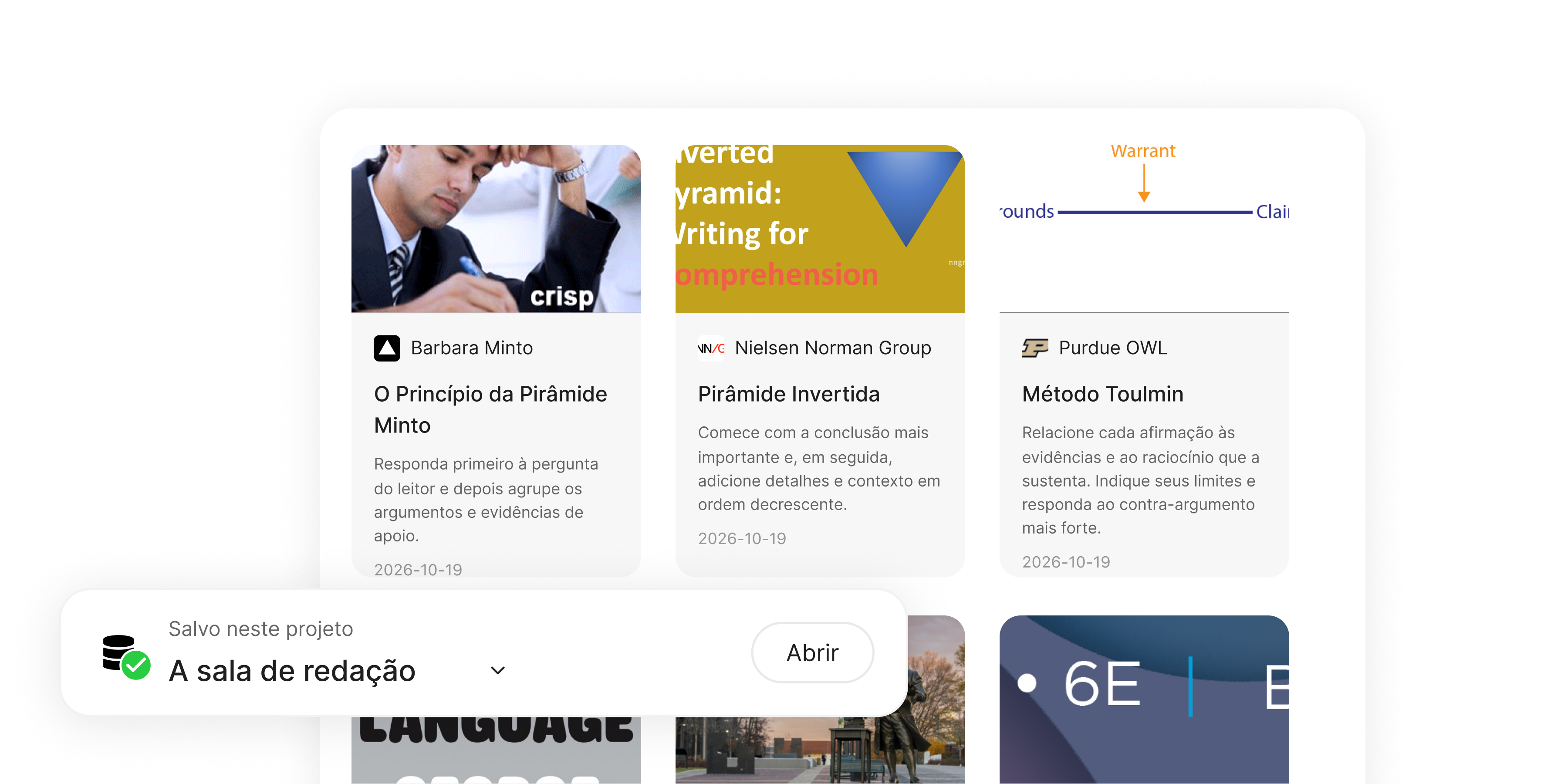 Coletar — Páginas da web, vídeos, podcasts, notas e conversas de IA coletadas e salvas juntas em um espaço de trabalho do YouMind