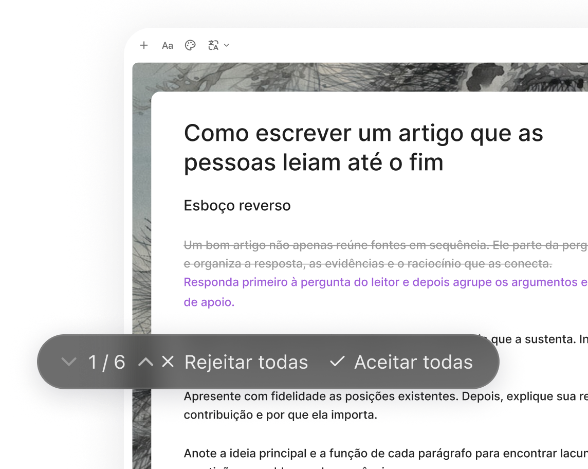 Uma revisão de alteração de artigo com controles de aceitação e rejeição