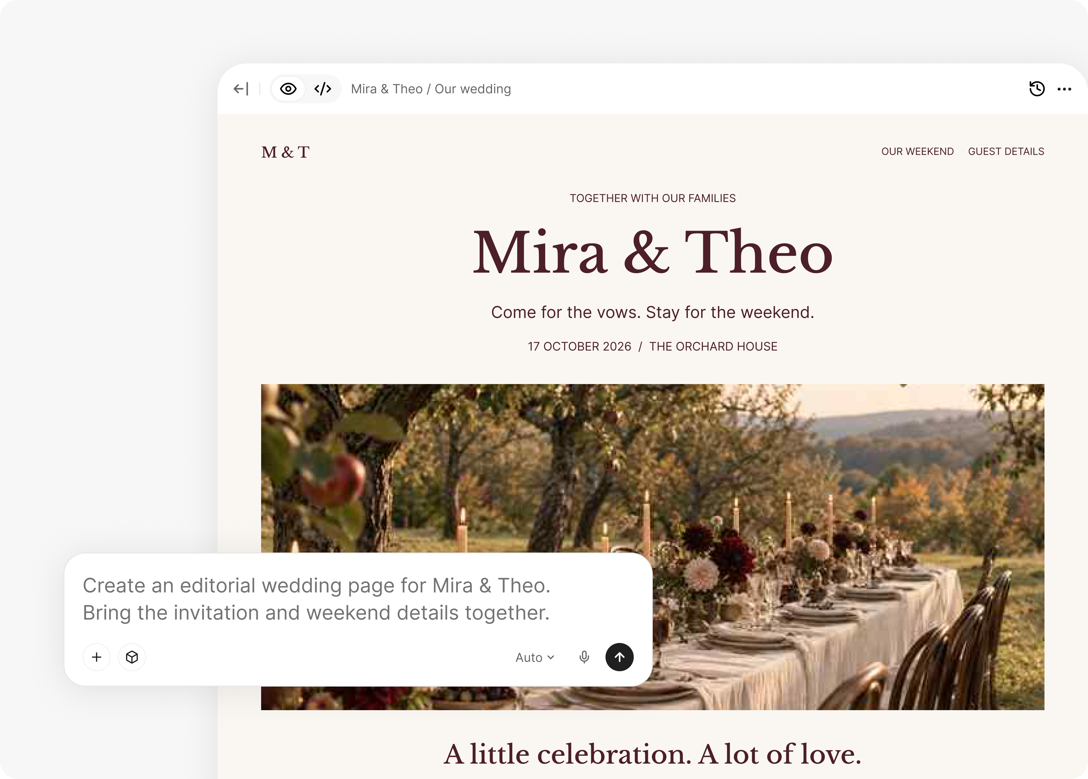 Event Page — Turn your plans into a page that brings people together. Set the mood, share the details, and make the day easy to follow.