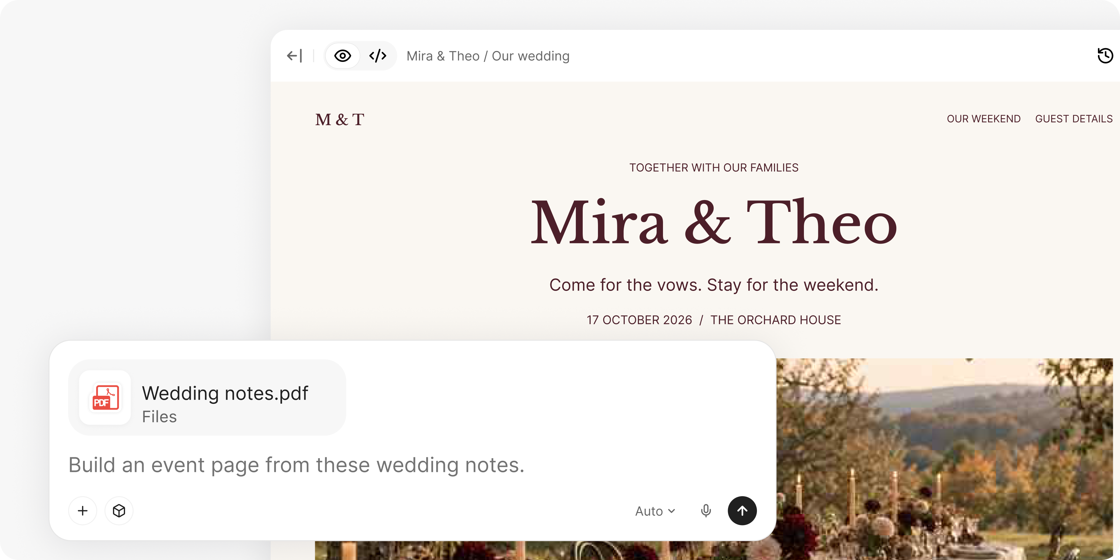 Bring the occasion, dates, location, and guest information together.