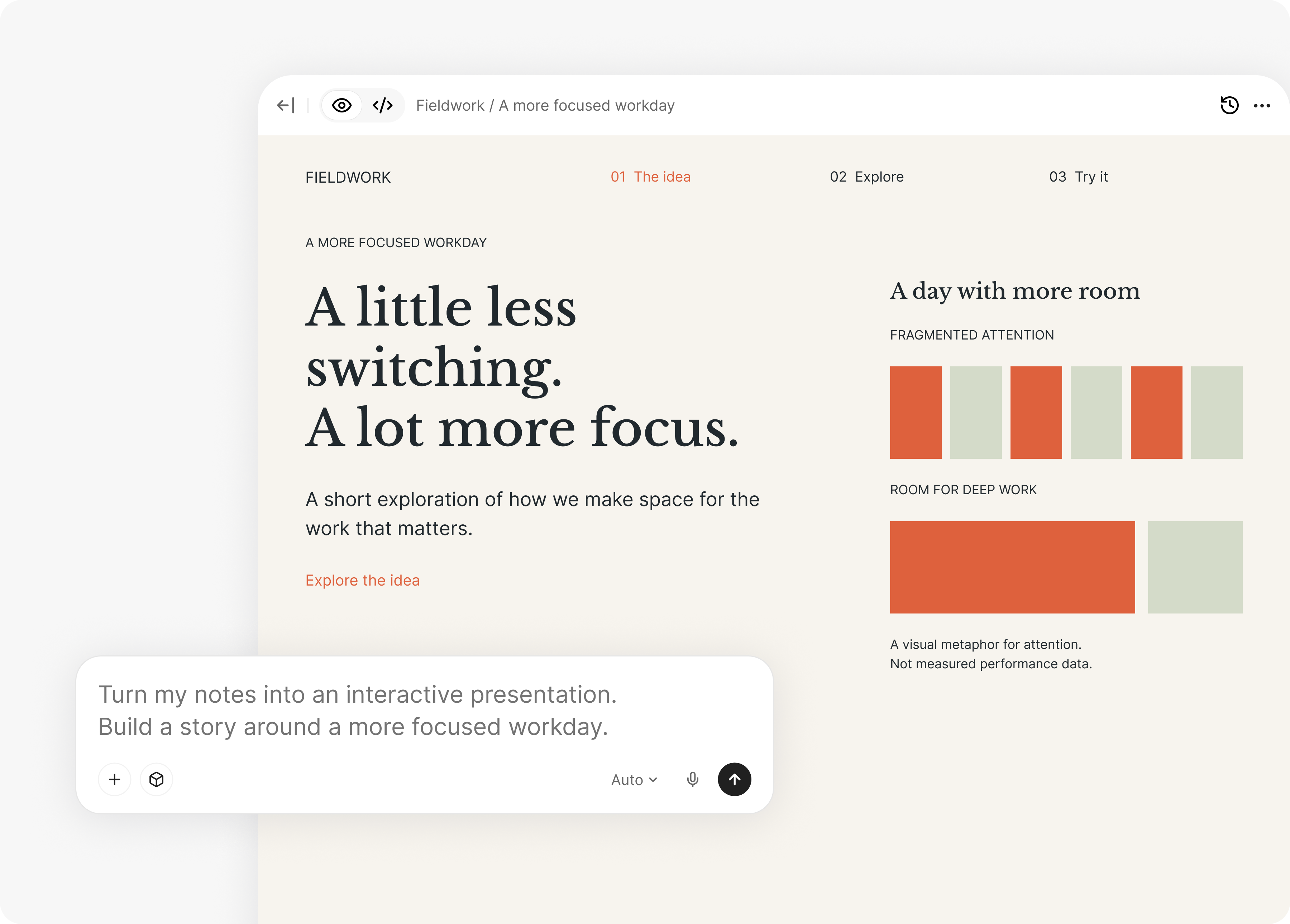 Interactive Presentation — Turn notes, ideas, and evidence into a presentation people can explore. Build a clear story, give it a rhythm, and refine it in your own words.