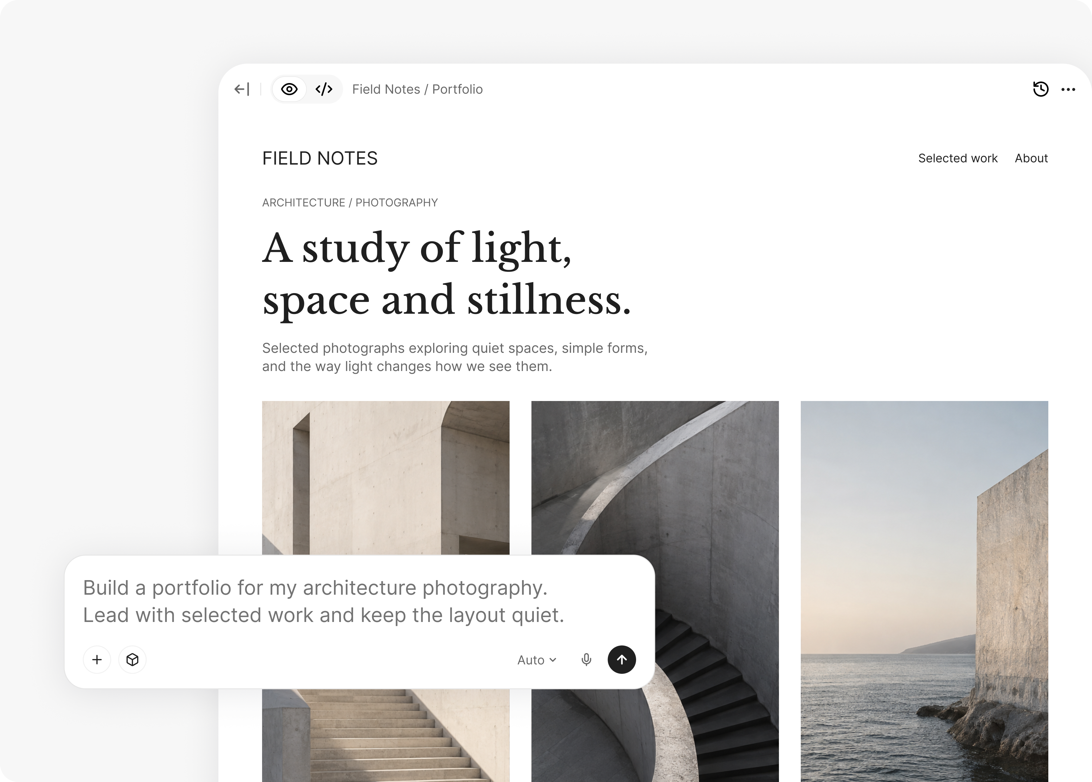 Esempio di portfolio con una raccolta di fotografie di architettura.