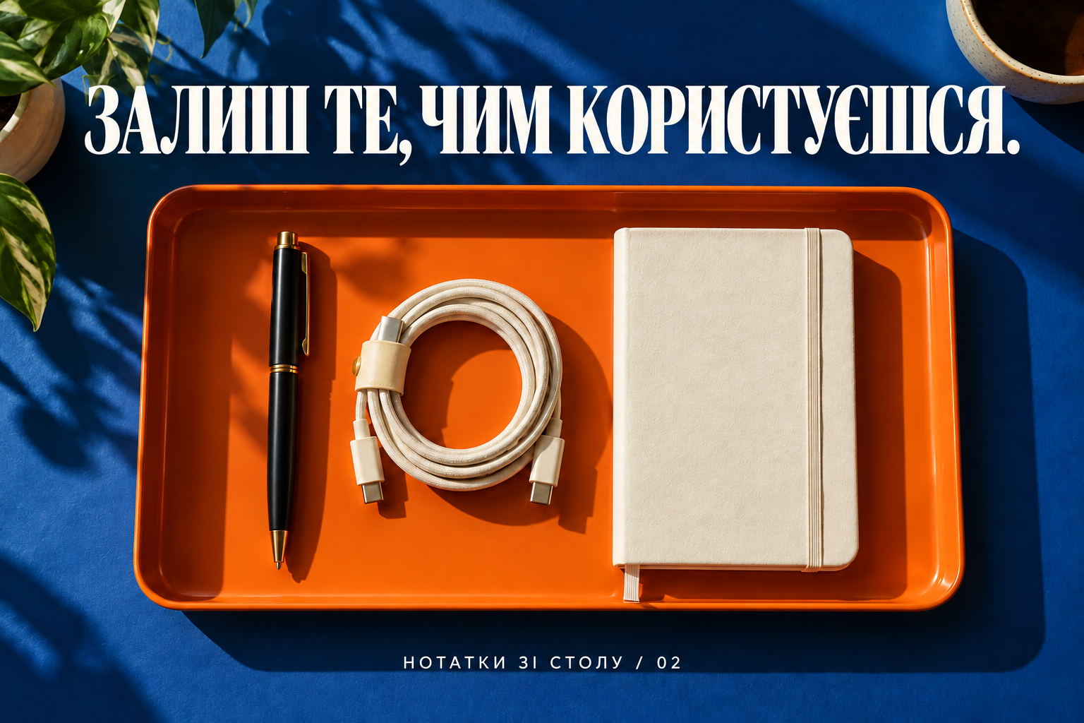 Залиш потрібне: таця з ручкою, кабелем і нотатником.
