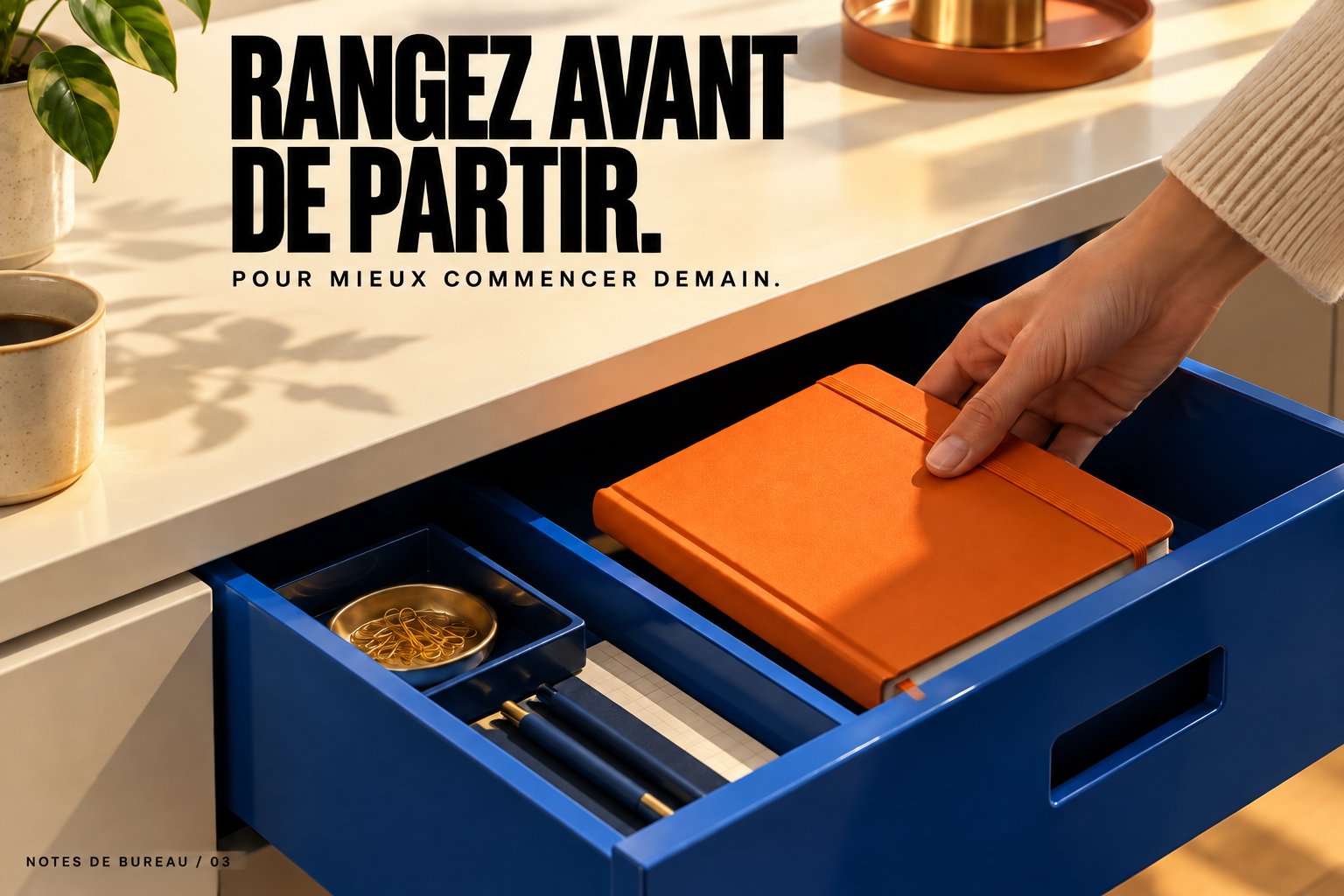 Ranger avant de partir : un carnet remis dans un tiroir.