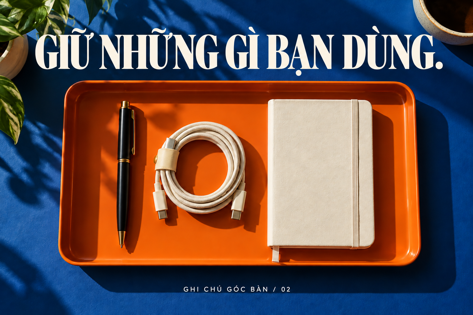 Giữ đồ thường dùng: khay có bút, dây cáp và sổ tay.