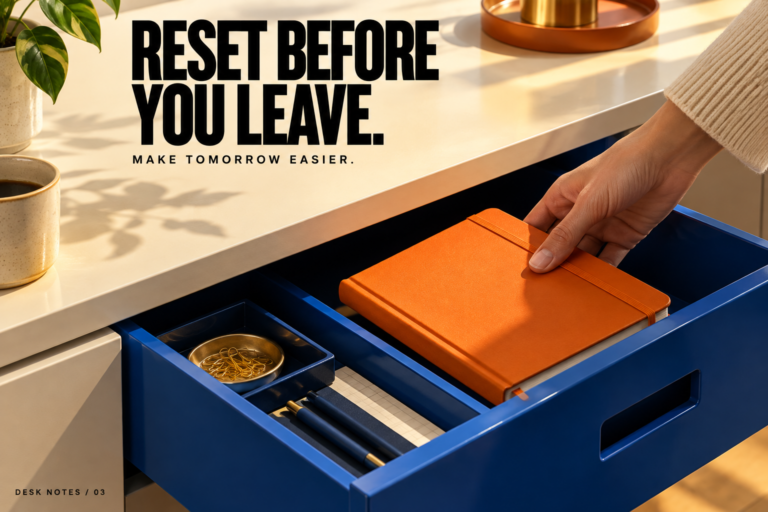 Reset before you leave: putting a notebook away.