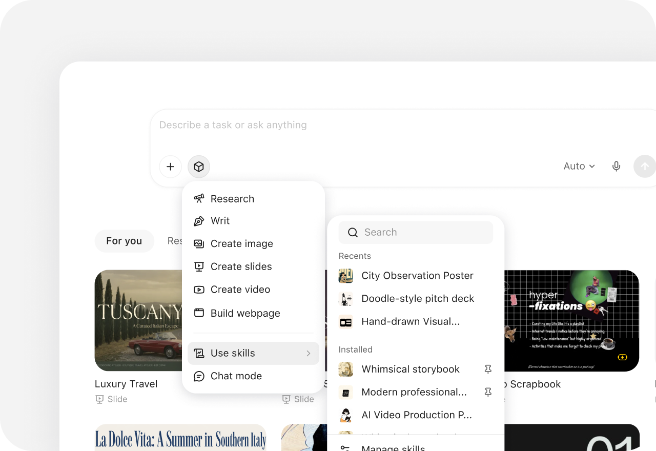 YouMind Board manter arquivos, pesquisar Picks, Notes, Tasks, Skills e saídas conectadas
