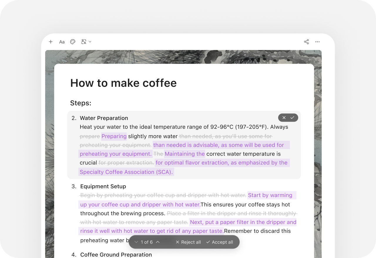 YouMind Document Editor 変更ごとの承認および拒否制御を使用してソース対応の変更をレビューする