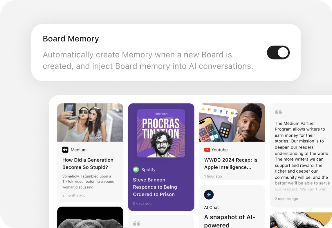 YouMind Board Hafızası, Görevler genelinde proje içeriğini korur